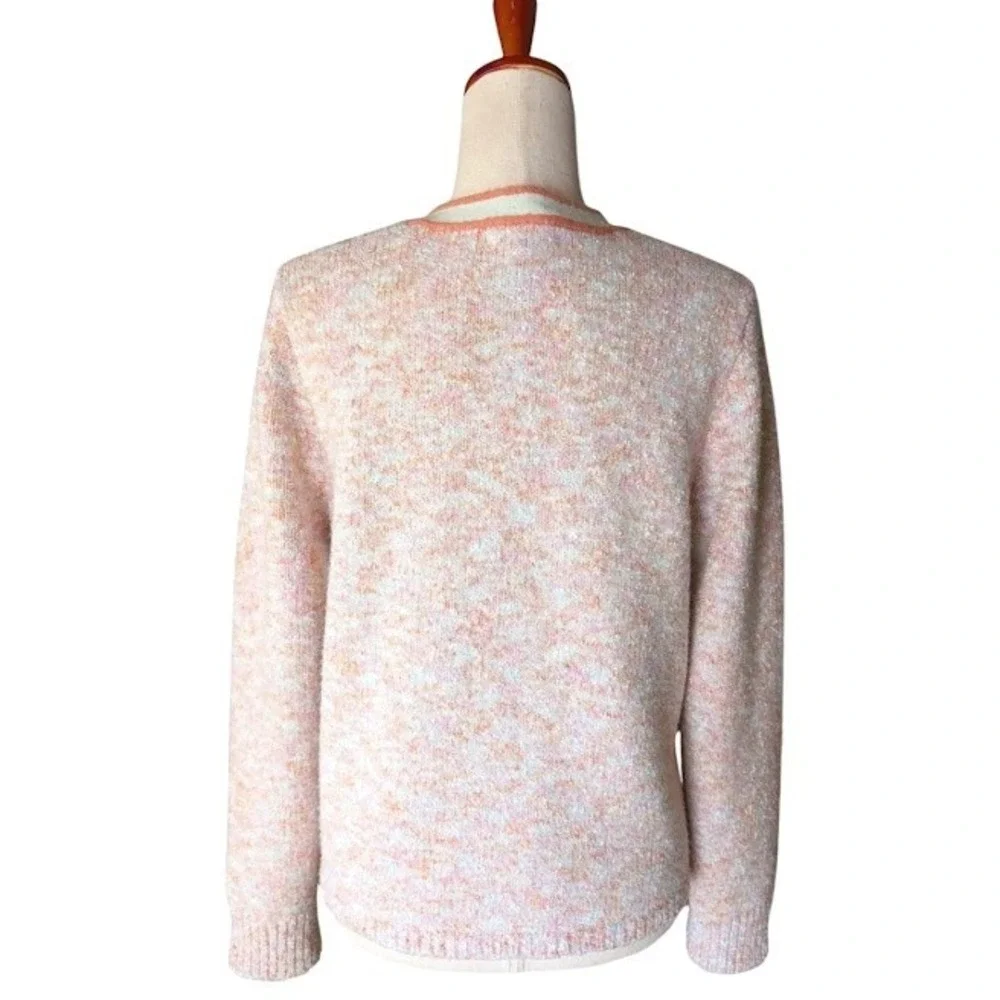 J.Crew Pink Peach Space Dye Marl Lady Jacket Cardigan Sweater Crew Neck Size M/L - Picture 3 of 11